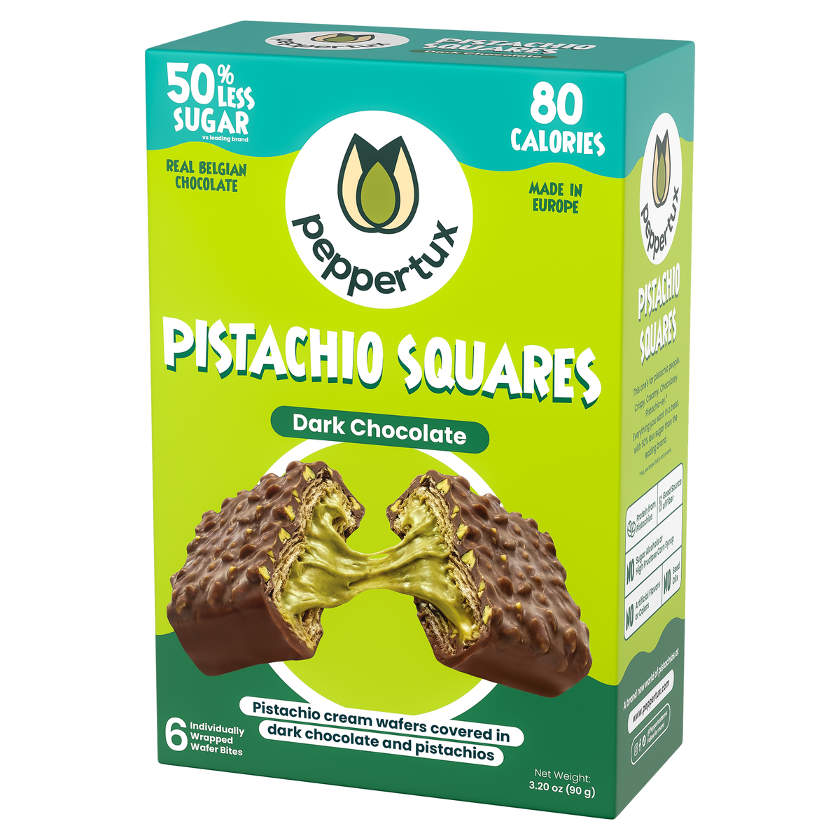 Pistachio Squares - Dreamy Pistachio Cream Wafer Covered in Dark Chocolate