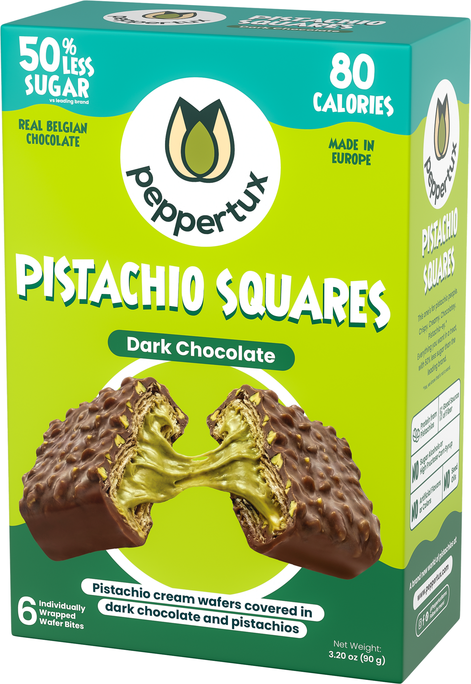 Pistachio Squares - Dreamy Pistachio Cream Wafer Covered in Dark Chocolate