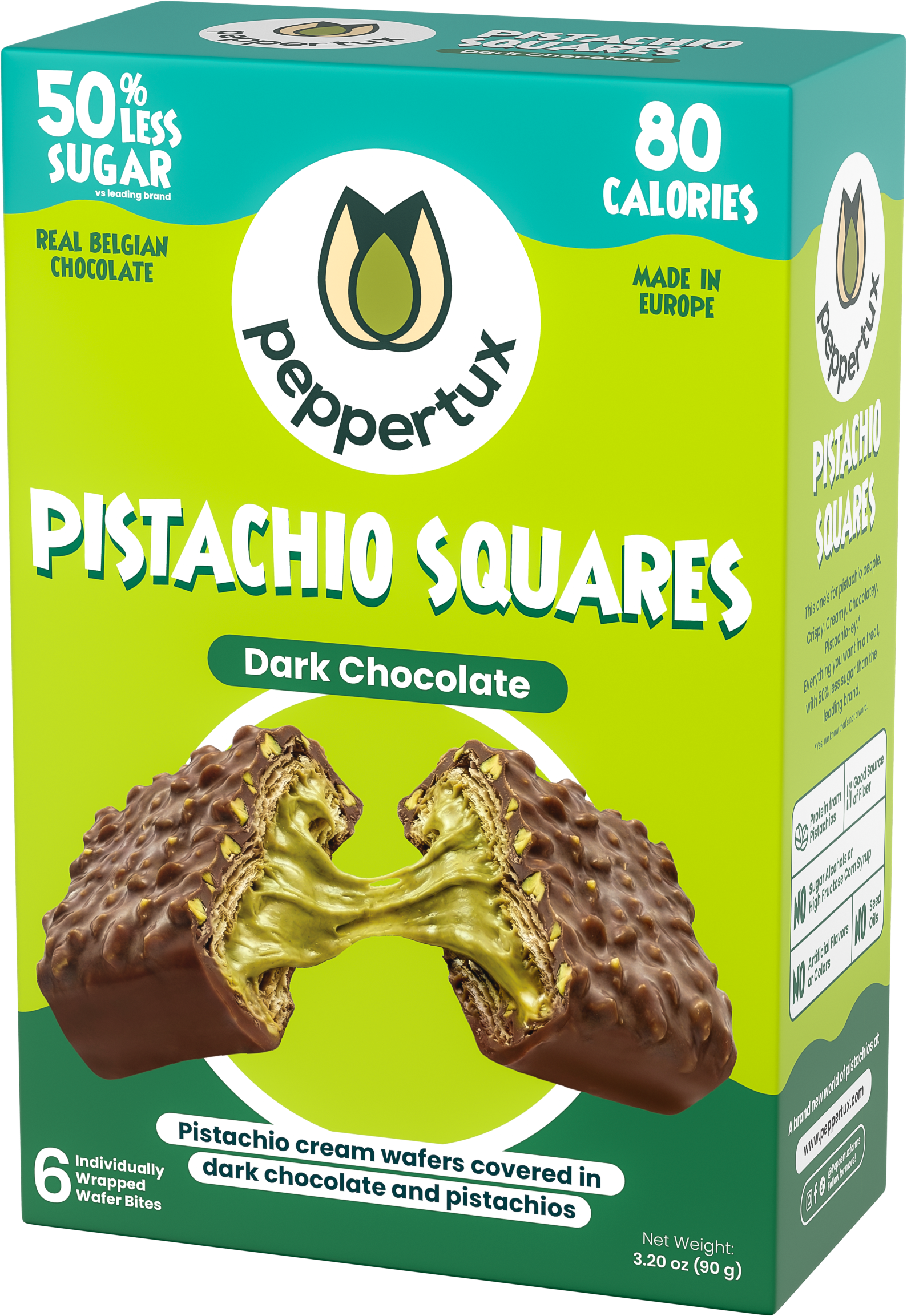 Pistachio Squares - Dreamy Pistachio Cream Wafer Covered in Dark Chocolate