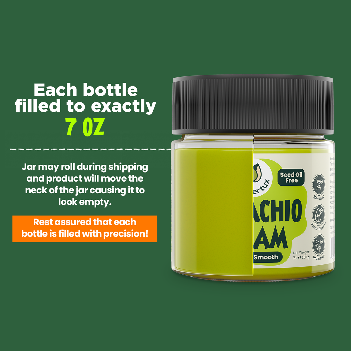 Smooth Pistachio Cream "SEED OIL FREE" - 7oz Glass Jar