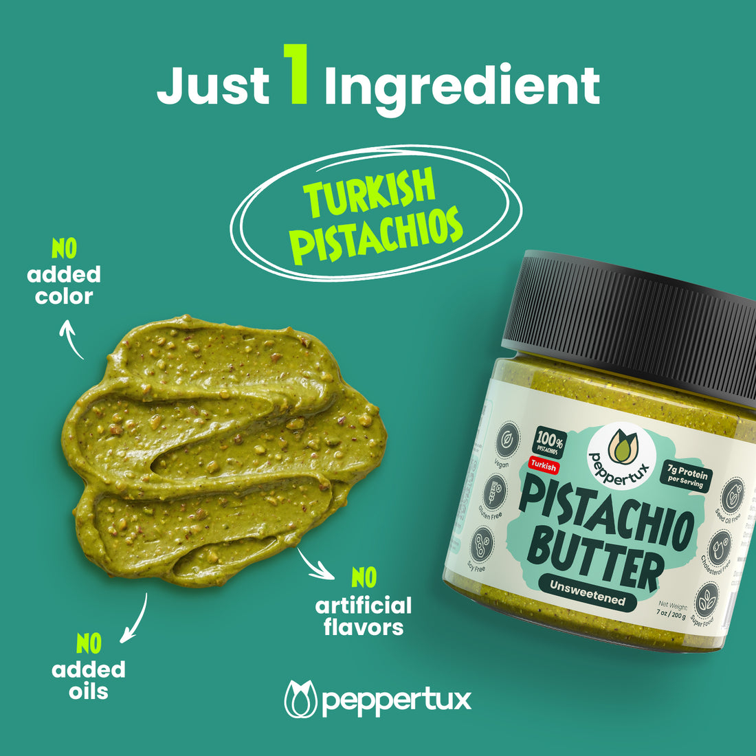 Peppertux Unsweetened Pistachio Butter